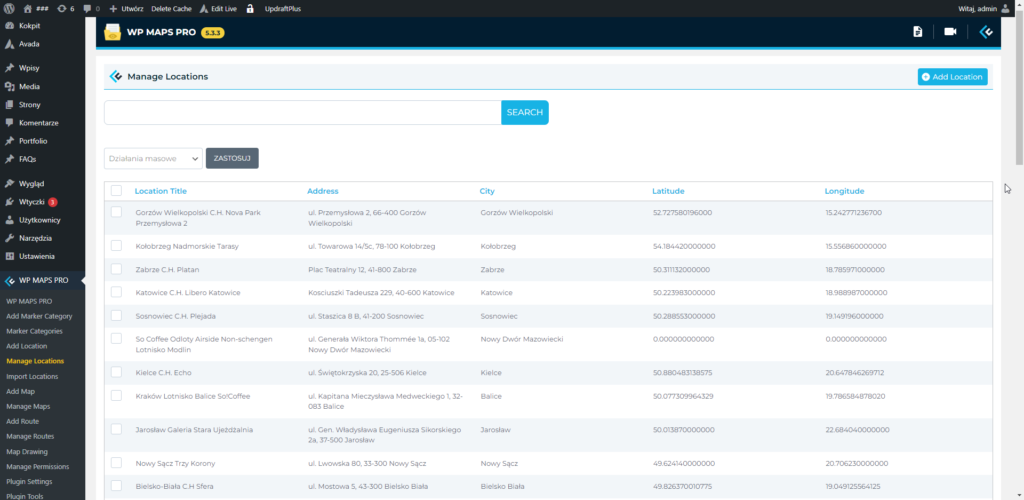 Import z API do WP MAPS PRO